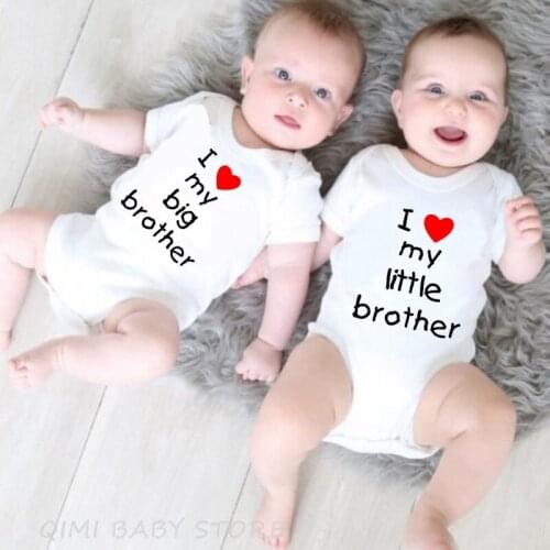 I Love My Little Big Brother Newborn Baby Boys Cotton Romper Infant Brothers Twins Toddler Boy Short Sleeve Jumpsuit Clothes