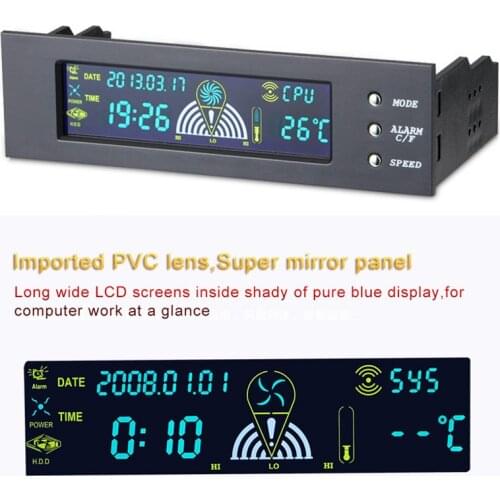 5.25 inch PC Computer Fan Controller Desktop Front Panel CPU Temperature Sensor LCD Digital Display 3 Fans Speed Controller