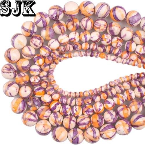 Natural Yellow Purple Stripe Clay Rainbow Ceramic Stone Round Beads 4 6 8 10 12mm For Handmade Necklace Bracelet Jewelry Making