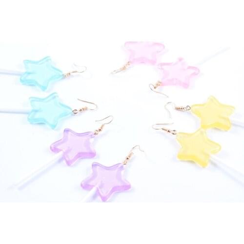 Cute Drop Earrings Flatback Resin star Lollipops Multicolor Candy Dangle Earrings Fashion Jewelry for Children and Woman