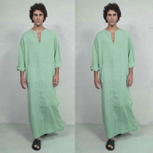 T-Shirts 2018 New Brand Mens Casual Ethnic Robes Loose Brief Long Sleeve Vintage Pockets Kaftan New T-Shirts