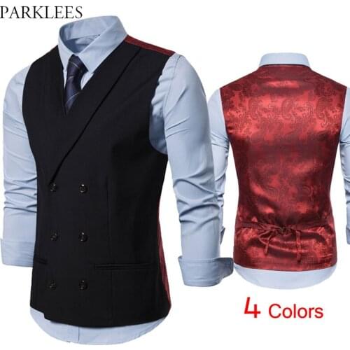 Paisley Floral Printed Men Vests dress 2020 Wedding Party Waistcoat for Men Patchwork Double Breasted Casual Slim Fit Mens Gilet