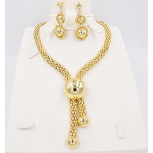 NEW High Quality Ltaly 750 Gold color Jewelry Set For Women african beads fashion necklace set earring jewelry