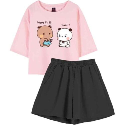 Sleepwear Women Pajama Sets Short Sleeve Top and Shorts Trendy Clothes for Women Anime Sleepwear Nightwear Kawaii Bear Suit