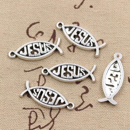 20pcs Charms Fish Jesus 27x10mm Antique Bronze Silver Color Pendants Making DIY Handmade Tibetan Bronze Silver Color Jewelry