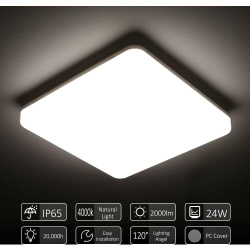 Tomshine 100-265V 24W LED Ceiling Light IP65 Waterproof 4000k Natural White Lighting for Living Kitchen Balcony Corridor Hallway