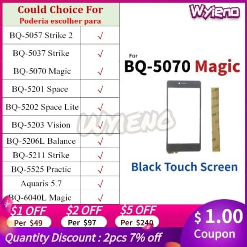 Wyieno Black Touch Screen For BQ 6040L 5525 5211 5206 5203 5202 5201 5070 5037 5057 Glass Sensor Digitizer Front Outer Panel