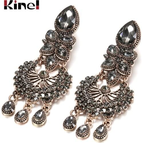 Kinel Boho Gray Crystal Bridal Long Earrings For Women Antique Gold Color Beach Party Earrings Vintage Fashion Jewelry