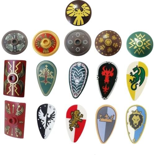 Shield for Castle Roman Knight Elf Rohan Printed Weapon Aztec Crown King Dragon Viking Warrior Building Block Brick Particles
