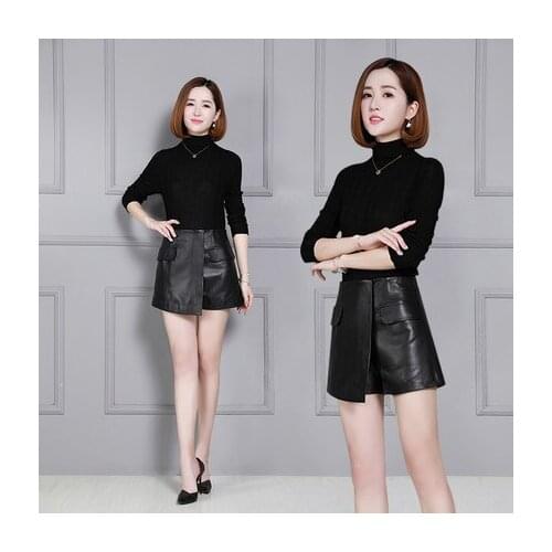Top brand Fashion Women New Genuine Sheep Leather Shorts KS46 high quality
