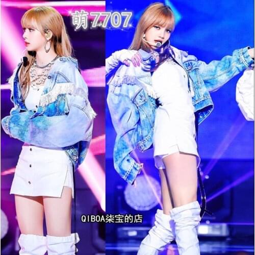 Kpop Korean Celebrity fashion lapel long sleeved tassel denim jackets women Streetwear sexy button pocket short jacket coat