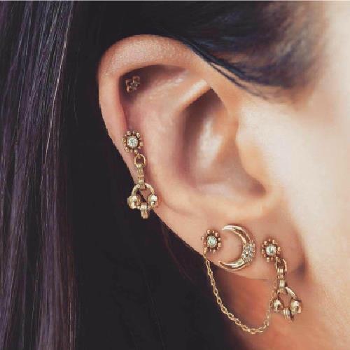 Asymmetric Earrings with crystal Chain Bohemian Moon Star Rhinestone Earring Set For Women Antique Gold Earrings