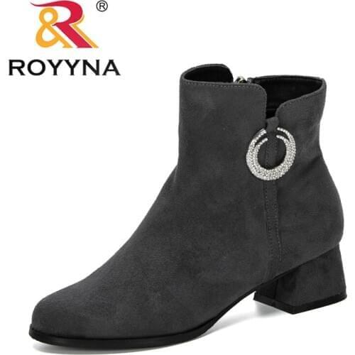 ROYYNA 2019 New Designers Woman Boots Autumn Winter Shoes Women Block Heel Flock Short Ankle Boots Lady Casual Shoes Comfortable