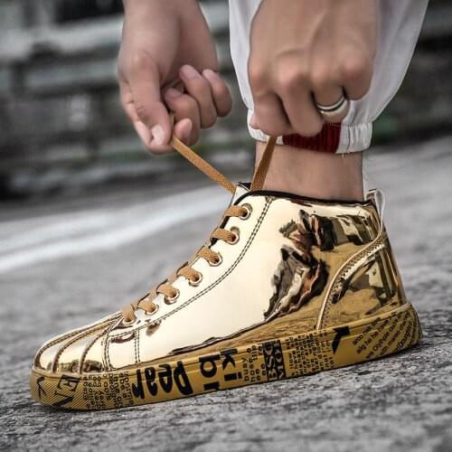 Women Shoes Silver Gold 2021 Fashion High Top Platform Graffiti Women Casual Shoes Winter Lovers Leather Sneakers Shoes Woman
