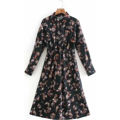 Women Dress Vintage Za Geometric Print Sashes A-Line Shirt Dress Mini Long Sleeve Elegant Party Dress Mujer Vestidos