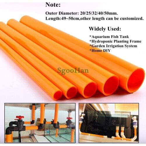 1~4pcs OD 20~50mm Orange UPVC Pipe Aquarium Fish Tank Pipe Garden Irrigation System Hydroponic Planting Frame Tube 49~50cm Long