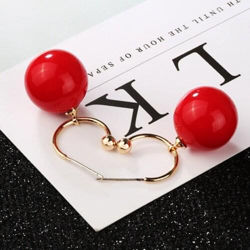 1 Pair Trendy Style Elegant Large Round White Pearl Hoop Drop Earrings Big Ball Bead Pendant Dangle Earrings