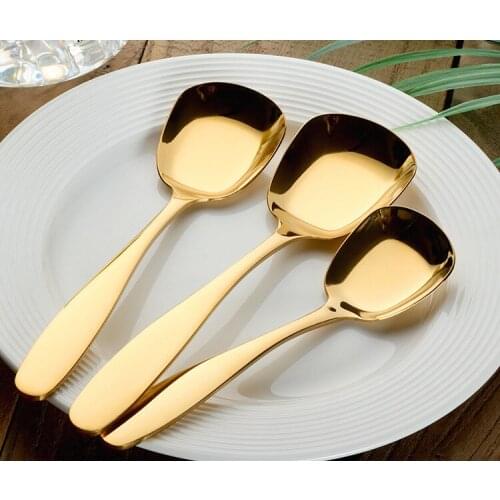 1PC Stainless Steel Ice Cream Spoon Square Head Coffee Scoops Dessert Cake Sugar Spoon For Kitchen Cafe Rainbow Tableware PA 003