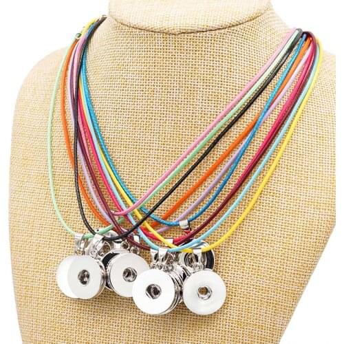 New simple Beauty colorful Wax line rope Snap necklace Collar 42cm Lobster Buckle fit DIY 18MM snap buttons DJ0164