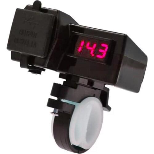12-24V Dual USB Motorcycle Handlebar Charger Socket Adapter Digital Voltmeter