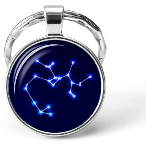 12 Zodiac Signs Keyrings Constellation Cute Cabochon Keychain Jewelry Scorpio Sagittarius Capricorn Virgo Pendant Birthday Gift