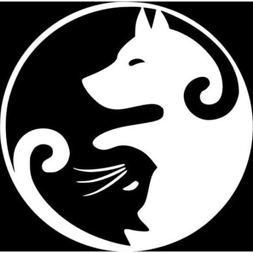 14.1CM*14.1CM CAT DOG YIN YANG Vinyl Decal Funny Car Sticker Black Silver C10-02327