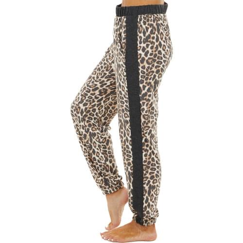 2021 Leopard Print Side Contrast Knit Pants Harlem Street Hipster Loose Grey Leopard Print Slacks