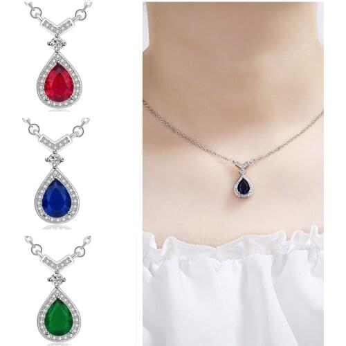 2021 Trend Blue Crystal Pendant Women Necklaces Charms Lady 925 Silver Chain On Neck Girls Choker Necklaces Female Jewelry Shiny