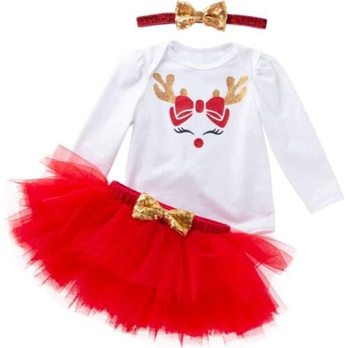 Roupas De Bebes Kids Newborn Baby Girl Festival Deer Bodysuit+Tutu Skirts+Headband 3pcs Suit New Born Girls Clothes Set