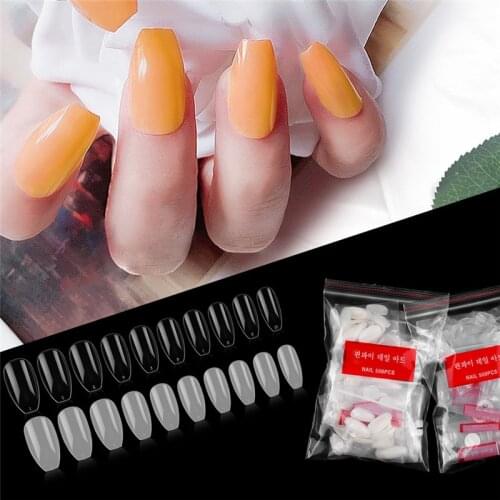 500Pcs/bag Coffin Nails Long Ballerina Nail Tips Square Head French Fake False Nails ABS Artificial 10 Sizes Nature Transparent