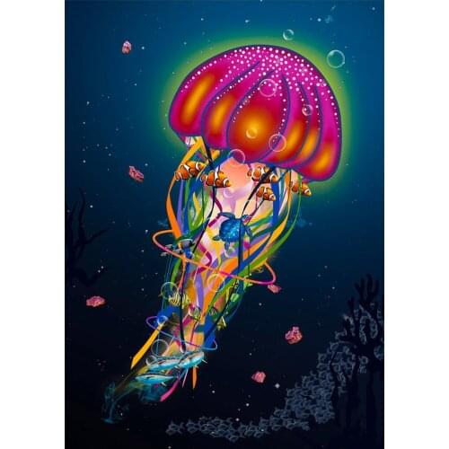 Abstract Art Jellyfish Fish Turtle Wall Poster Diamond Painting 5D Diy Mosaic Cross Stitch Full Diamond Decoration Handmade Gift