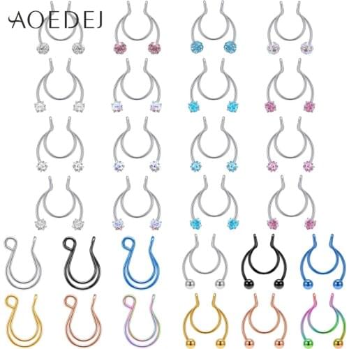 AOEDEJ 4/6PCS Fake Nose Ring Stud Nose Clip Medical Stainless Steel Nasal Septum False 16G 20G Nose Ring Piercing Jewelry