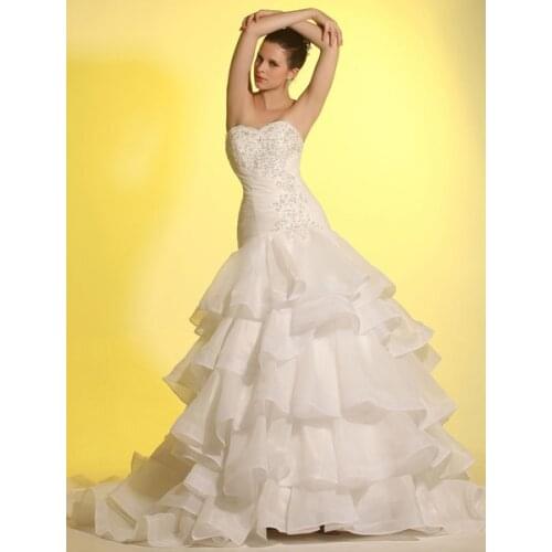 Sweep Ball Gown Sweetheart Ivory Bridal Wedding Dress mermaid rufles strapless new model asymmetrical skirt