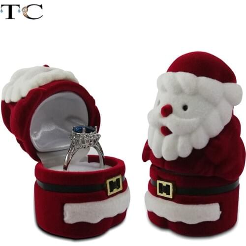 Velvet Lovely Santa Claus Christmas Ring Box Earring Packing Pendant Jewelry Box Storage Case Surprise Gift Case