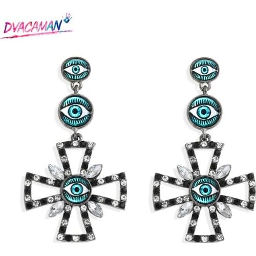Dvacaman Exaggerated Large Drop Earrings Crystal Evil Eye Cross Pendant Dangle Statement Jewelry for Women 2020 Trend Bijoux INS