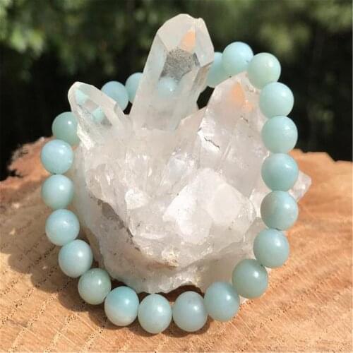 8mm Natural Amazonite Handmade Mala Bracelet Healing Spirituality Yoga Wrist Chakas Ruyi Lucky Cuff Stretchy