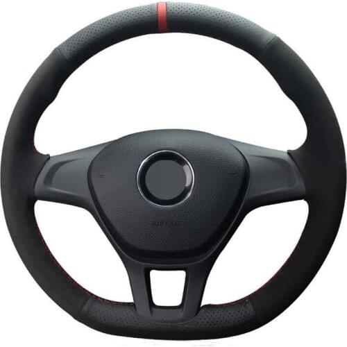 Car Steering Wheel Cover Black Genuine Leather Suede For Volkswagen VW Golf 7 Mk7 New Polo Jetta Passat B8 Tiguan Accessories