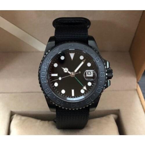 Sapphire crystal 41mm parnis PVD case Asian Automatic Self-Wind movement rotating ceramic bezel GMT luminous mens watch pa89-p8