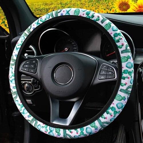 Car Steering Wheel Cover Elasticity 38CM Auto Steering Wheel Protective Decoration Four Seasons Universal Sunflower Cactus