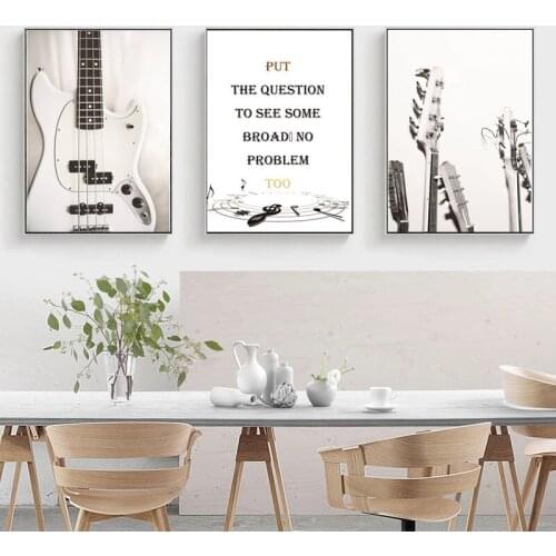 Modern Minimalist Style Black and White Guitar English Inspirational Quotes Frameless Canvas Printing Home Decoration Poster