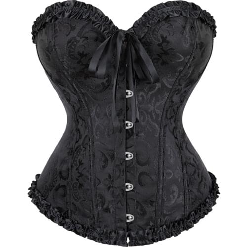 Black Boned Corselet Gothic Clothing Lace Up Steampunk Overbust Corset Halloween costume Plus Size Sexy Women Bustier Bodyshaper
