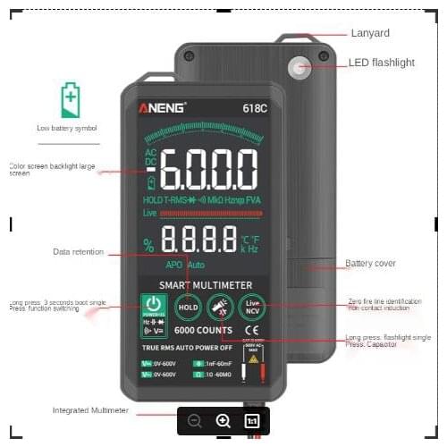 ANENG Digital Autoranging Multimeter with Audible Continuity True RMS Backlit Multimeter AC/DC Voltage Tester Capacitance Meter