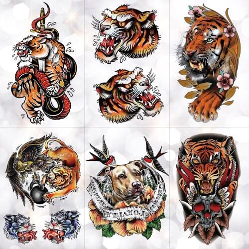 Circus Old School Tiger Snake Fox Waterproof Temporary Tattoo Sticker Swallow Dog Flash Tattoos Body Art Arm Fake Tatoo Men