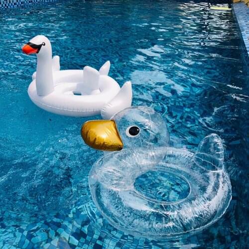Children Inflatable Swimming Ring Cartoon Transparent Duck Swim Ring Water Floating Seat Circle Pool Safety Aid for 0-4 Years