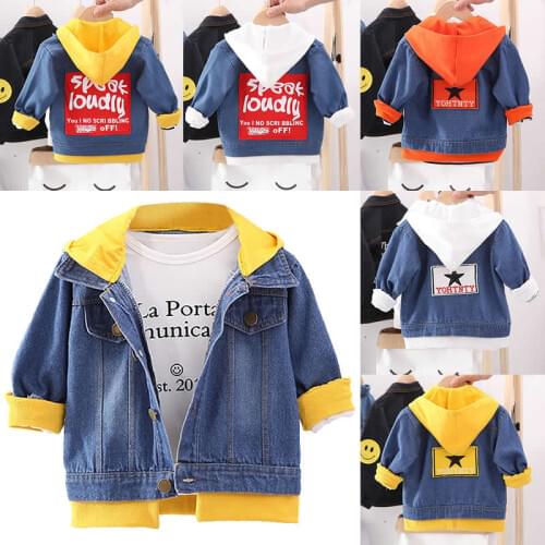 Boys Hooded Denim Jacket Spring Fall Kids Fashion Outfits Children 2020 New Style Clothes Cartoon Applique Toddler Letter Tops