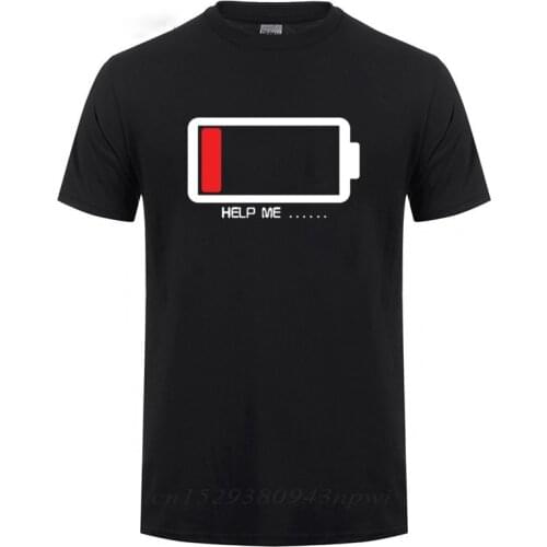 Battery Energy Low Help Me Printed T-Shirt For Men Male Harajuku Fitness Funny T Shirt Cotton Summer Tops Tee Paried Tshirt Tee