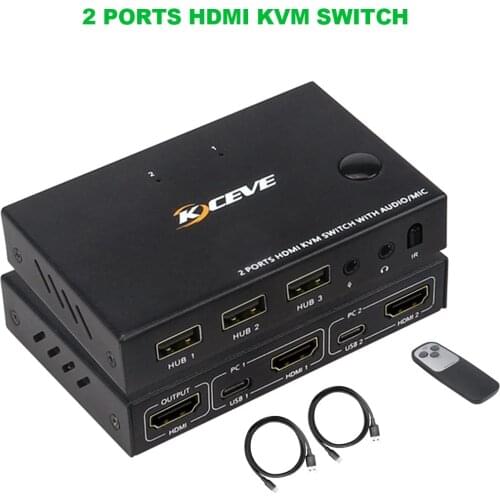 HDMI 2.0 KVM switch With Audio 2 Ports 2 in 1 out Sharing 2 USB Devices Switch Switcher For PC Computer Printer Keyboard Mouse