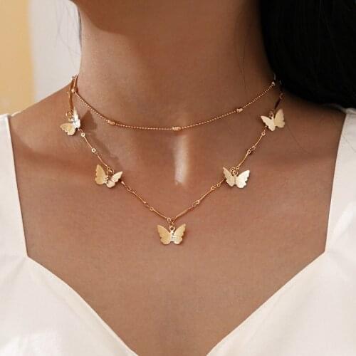HI MAN 2Pcs/Set Thailand Trend Butterfly Oval Pendant Necklace Women Simple Wedding Party Gift Jewelry Wholesale