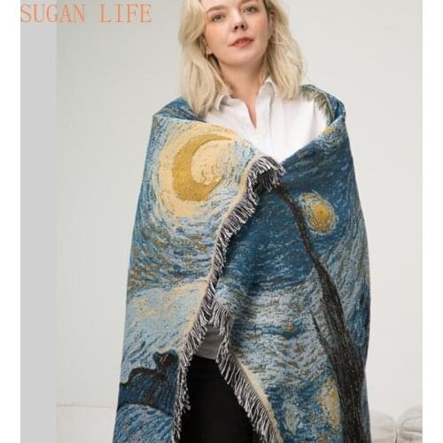 Cotton Van Gogh Star Blanket Starry Night Thick Blanket Bedroom Carpet Bedspread Tablecloth Tapestry Home Decor Hanging Blanket