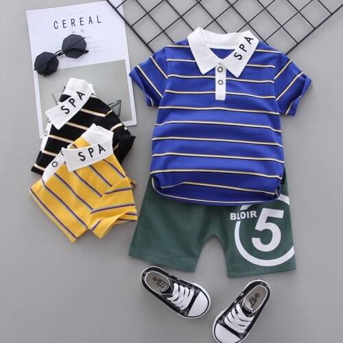 Summer Kids Cotton Out Clothes Children Cartoon Print strips T Shirt Shorts 2Pcs/sets Infant Baby Boy Fashion Toddler Tracksuits